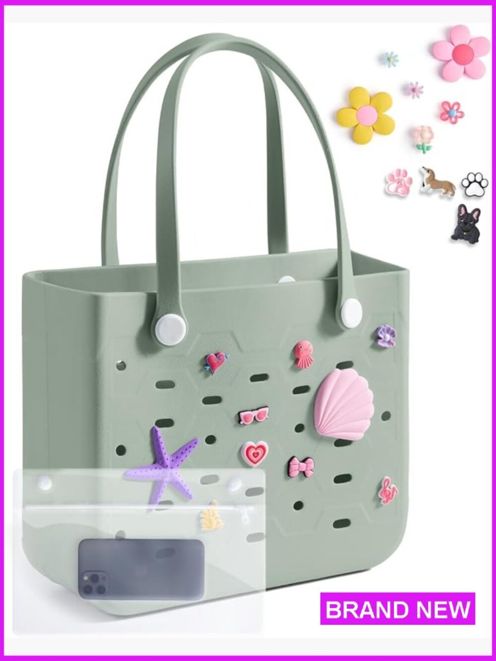 Water-Resistant Rubber Tote Bag Sandproof Vacation Beach Pool Travel